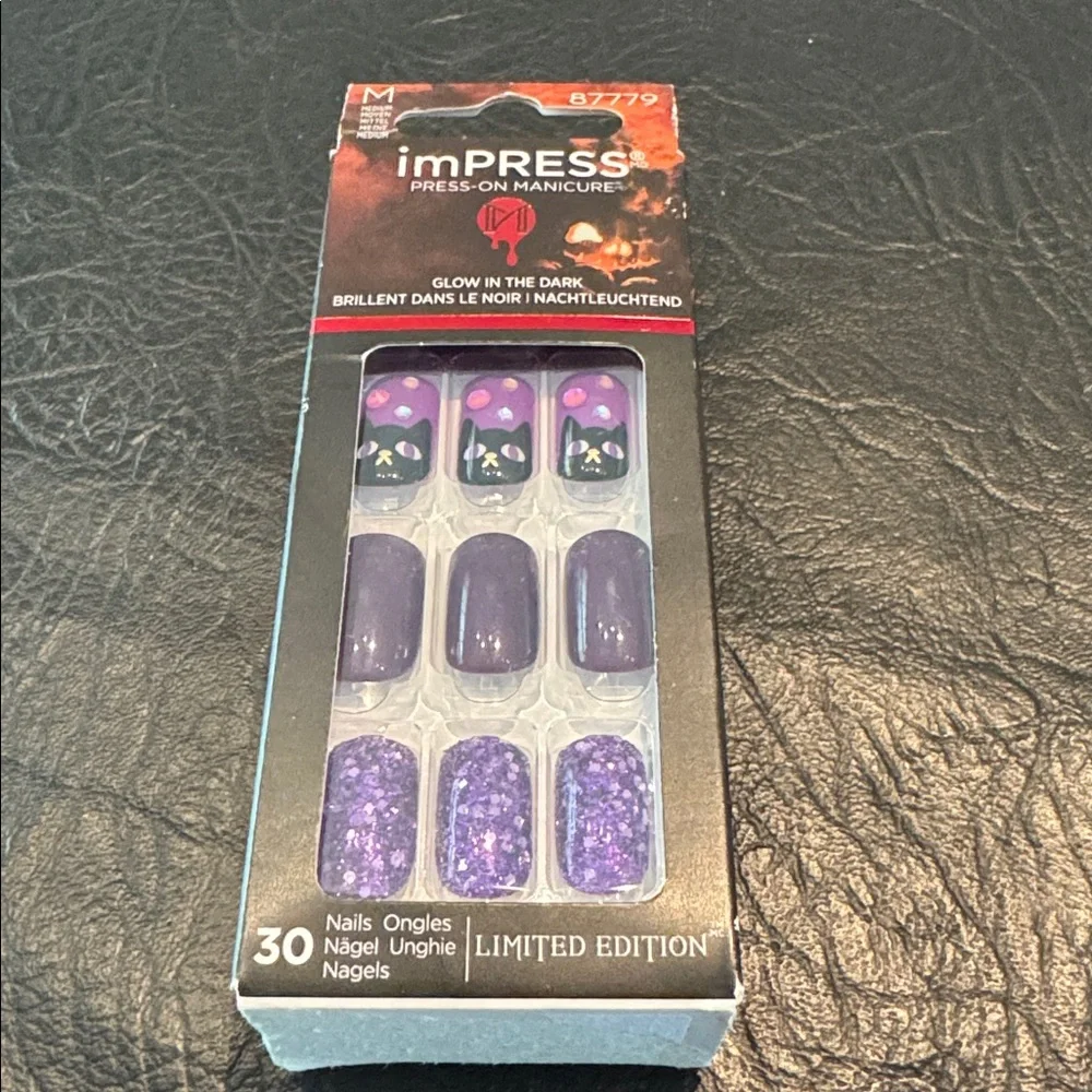 imPRESS Purple and Black Glitter Press-On Nails, NEW